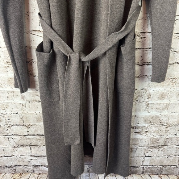 Wilfred Aritzia XS Belize Belted Cardigan Sweater Merino Wool Brown Pockets - Picture 3 of 9